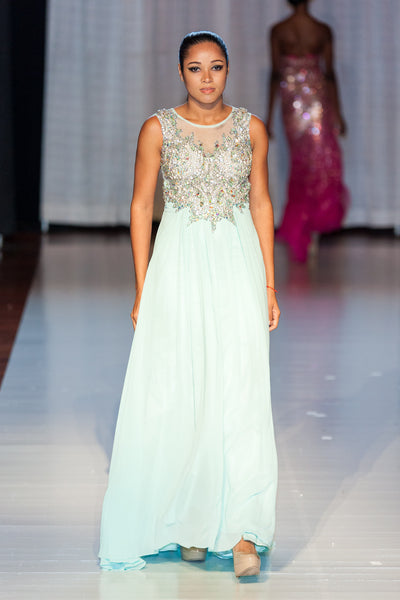 SAMINA MUGHAL Luxxe SML20906 - Deep Ocean Crystal Accent Dress - LAST ONE