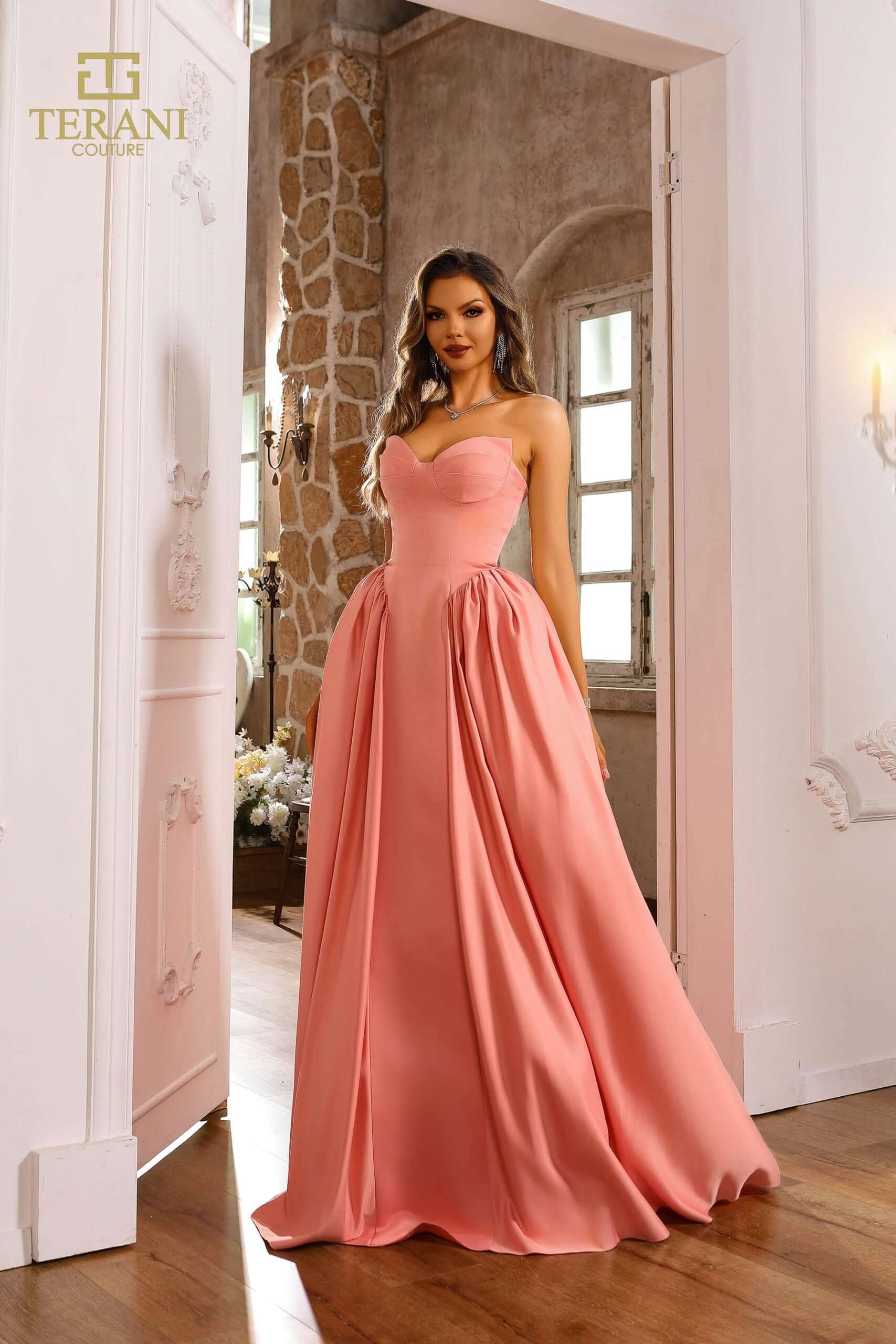 251P4066 TERANI Sweetheart Satin Sleeveless Prom Ballgown