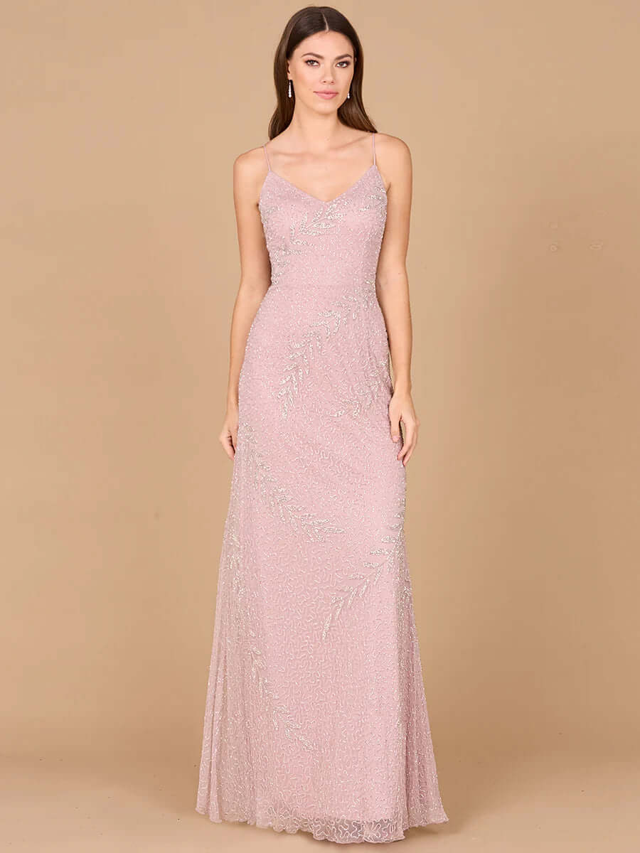 29282 - Beaded Spaghetti Strap Full-Length Gown