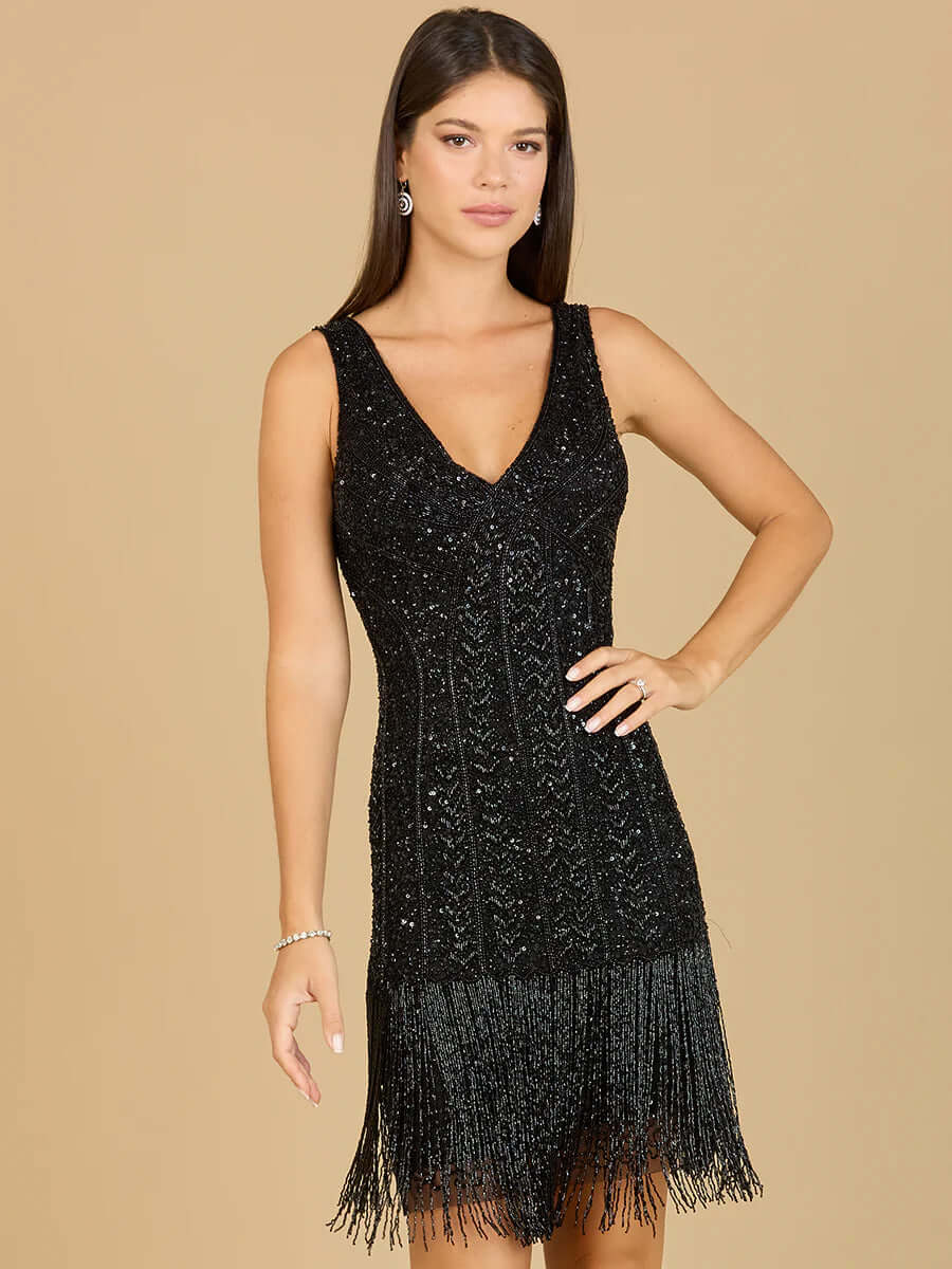 29361 - Beaded Fringe Cocktail Dress