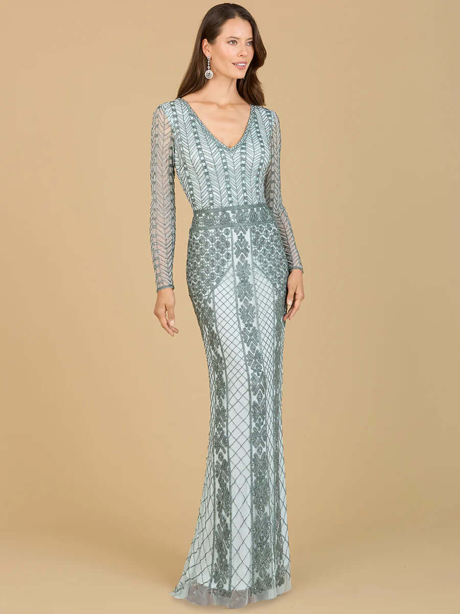 29365 - Long Sleeve Beaded Dress