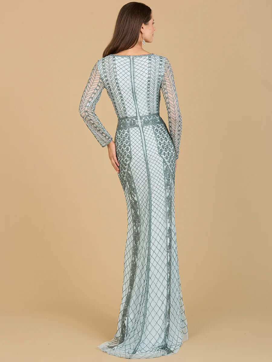 29365 - Long Sleeve Beaded Dress