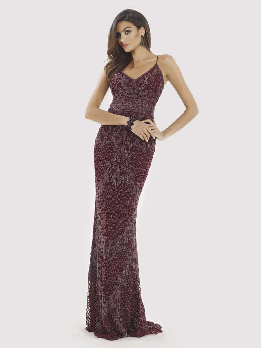 29904 - Body Con V-neck Beaded Dress