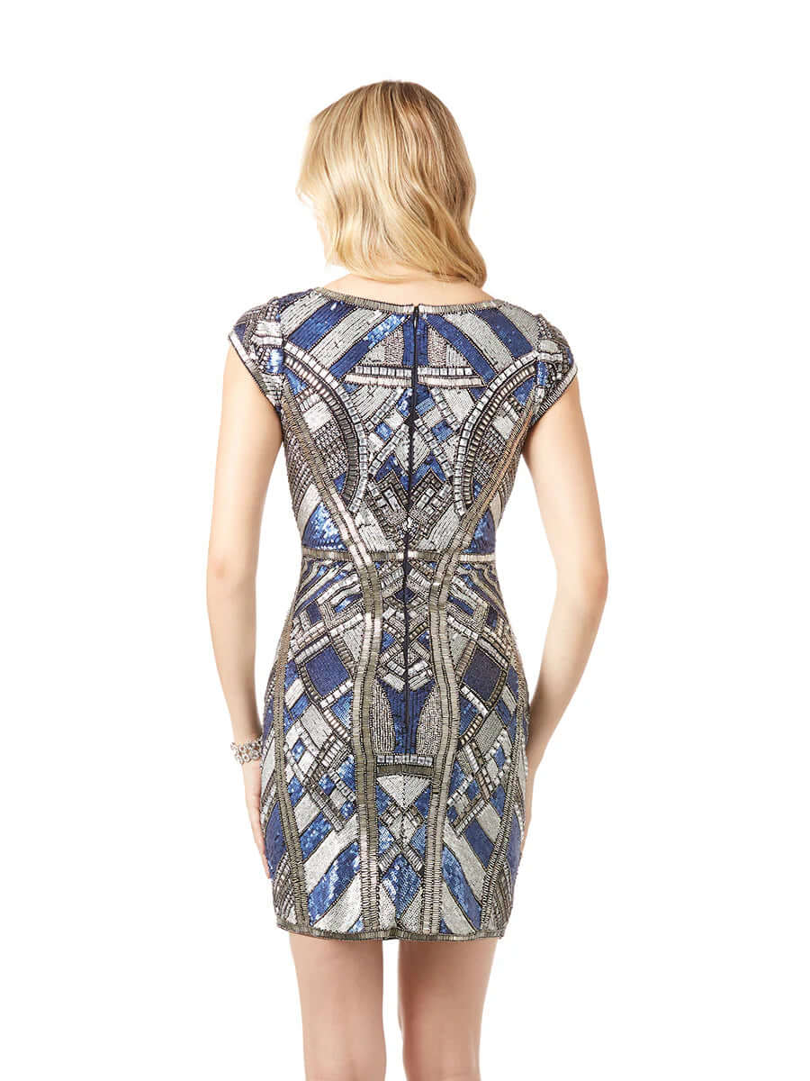 29909 - Beaded, V-neck Mini Dress