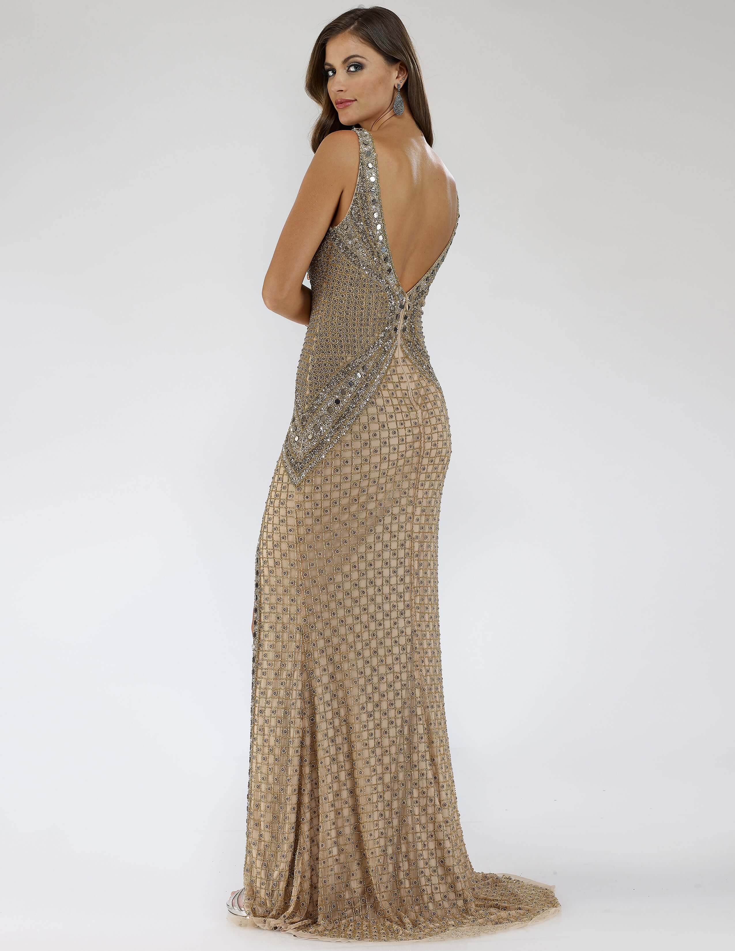 29499 - Embellished Long Dress with Thigh High Slit