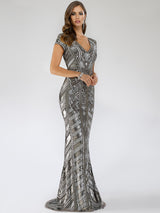 SAMINA MUGHAL 29540 - Gorgeous V-neckline sequin-embellished party gown