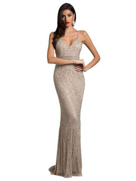 29904 - Body Con V-neck Beaded Dress