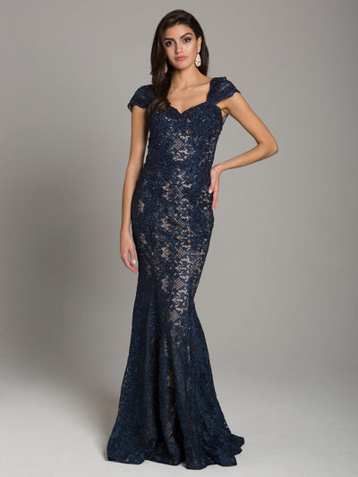 33491 - Embellished mermaid gown with sweetheart neck and cap sleeves