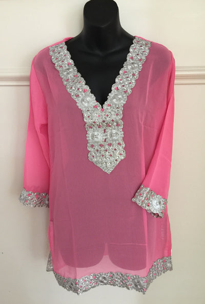 SMR013 - Long Sleeve Resort Tunic with Silver Trim Detail