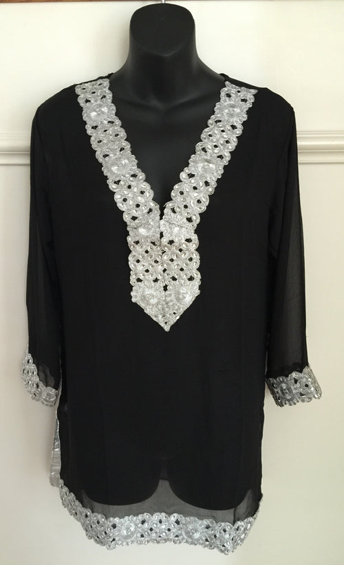 SMR013 - Long Sleeve Resort Tunic with Silver Trim Detail